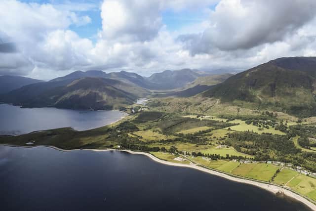 Tummel and Loch Rannoch, over Rannoch Moor and then down Glencoe, the top of Ben Nevis, down into Fort William and along Loch Linnhe to the Eriska Hotel.