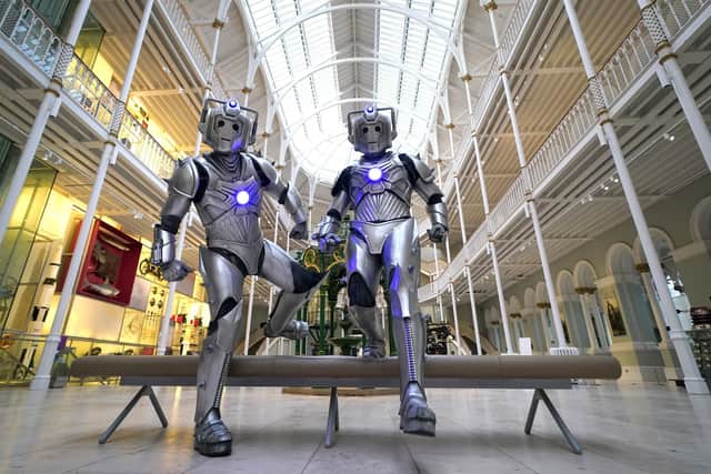 Two cybermen were on patrol in the National Museum Of Scotland ahead of its Doctor Who Worlds of Wonder exhibition opening on Friday. Picture: Andrew Milligan/PA Wire