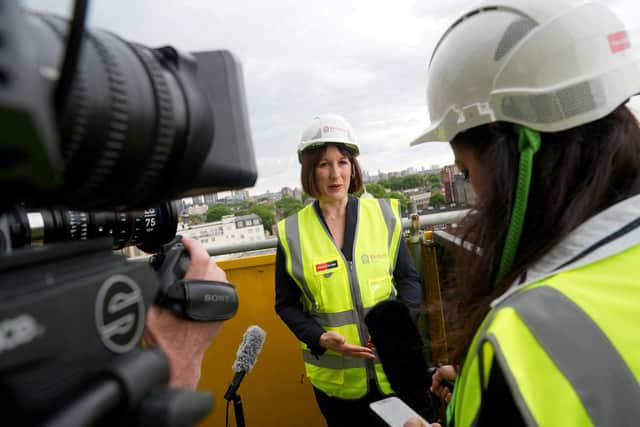 Chancellor Rachel Reeves donned a hard hat and hi-vis vest as she vowed to boost housebuilding (Picture: Lucy North/pool/AFP via Getty Images)