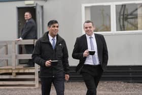 Prime Minister Rishi Sunak with Scottish Conservative leader Douglas Ross in the port of Nigg near Inverness.