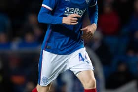 GLASGOW, SCOTLAND - DECEMBER 28: Adam Devine in action for Rangers during a cinch Premiership match between Rangers and Motherwell at Ibrox Stadium, on December 28, 2022, in Glasgow, Scotland. (Photo by Craig Foy / SNS Group)
