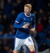 GLASGOW, SCOTLAND - DECEMBER 28: Adam Devine in action for Rangers during a cinch Premiership match between Rangers and Motherwell at Ibrox Stadium, on December 28, 2022, in Glasgow, Scotland. (Photo by Craig Foy / SNS Group)