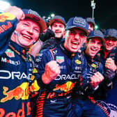 F1 World Drivers Champion Max Verstappen of the Netherlands and Oracle Red Bull Racing celebrates with his team in parc ferme after the Sprint ahead of the F1 Grand Prix of Qatar at Lusail International Circuit on October 07, 2023 in Lusail City, Qatar. (Photo by Mark Thompson/Getty Images)