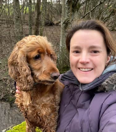 Catriona Gray (and Arlo) who is walking The Kiltwalk to raise funds for Quarriers Young Carers Support Service in Aberdeenshire.