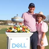 Scottie Scheffler poses with his wife Meredith after wnning the World Golf Championships-Dell Technologies Match Play at Austin Country Club in Texas. Picture: Gregory Shamus/Getty Images.