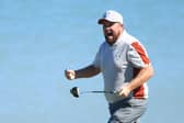 Shane Lowry celebrates on the third green during the Saturday afternoon fourballs in the the 43rd Ryder Cup at Whistling Straits. Picture: Mike Ehrmann/Getty Images.