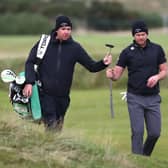 Danny Willett and caddie Jonathan Smart during a practice round for the Alfred Dunhill Links Championship at Kingsbarns Golf Links. Picture: Matthew Lewis/Getty Images.