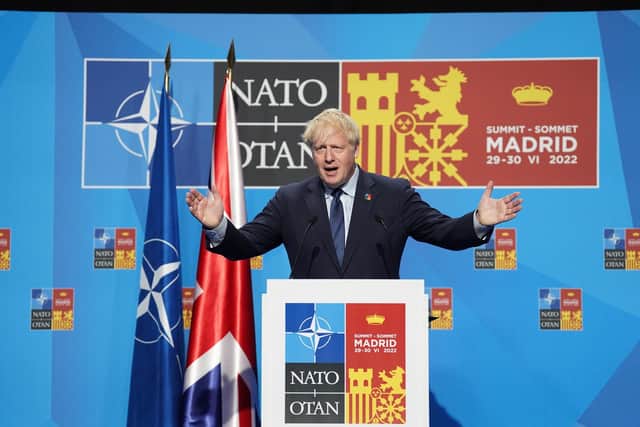 Prime Minister Boris Johnson speaks during the Nato summit in Madrid. Picture: Stefan Rousseau - WPA Pool/Getty Images