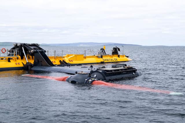 A tidal energy turbine is pictured in the sea near the European Marine Energy Centre in Orkney (Picture: Jane Barlow/pool/AFP via Getty Images)