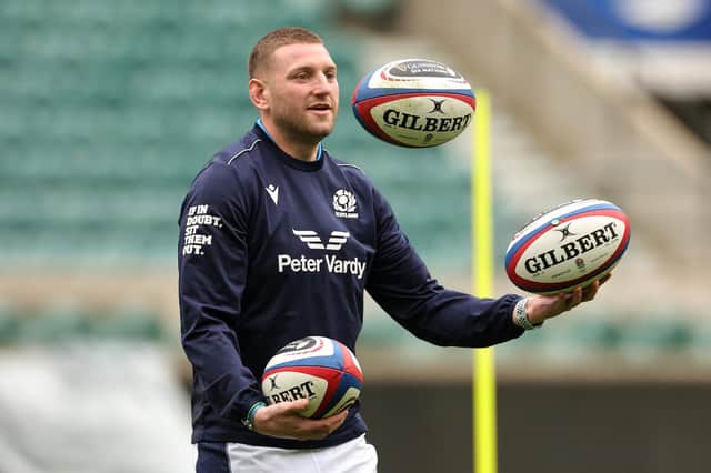 Finn Russell shows his juggling prowess as Scotland train at Twickenham ahead of the Calcutta Cup match. (Photo by David Rogers/Getty Images)