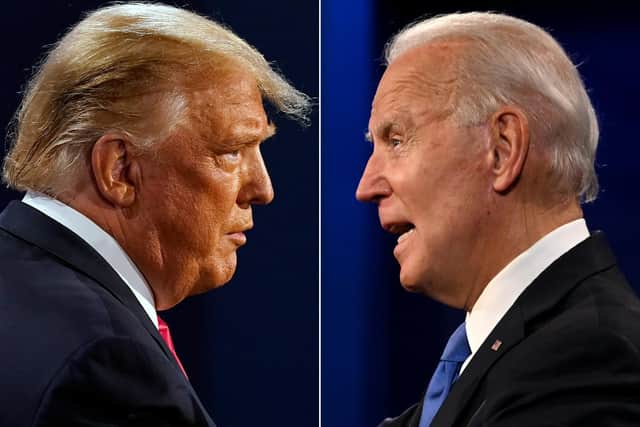 Voters will go to the polls to choose Donald Trump or Joe Biden. Picture: Morry Gash and Jim Watson/AFP/Getty