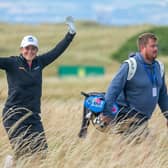 Michele Thomson has a bit of fun during a practice round for the AIG Women's Open at Muirfield. Picture: Tristan Jones/LET