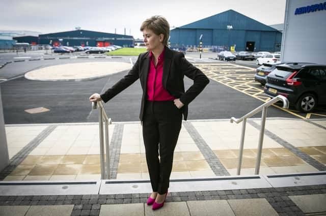 First Minister Nicola Sturgeon, during a visit to Prestwick Airport earlier this year.