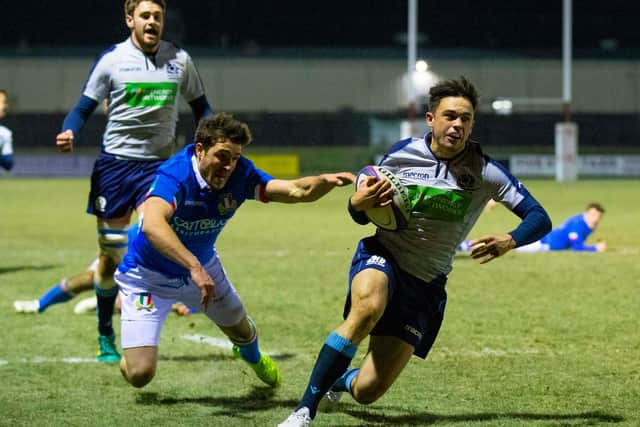 Rufus McLean in try-scoring form for Scotland Under-20s, against Italy.