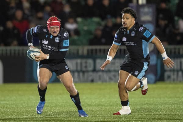 Contrasting fortunes for Glasgow Warriors pair George Turner, left, and Sione Tuipulotu. Turner has been ruled out for six to eight weeks but Tuipulotu will return for the Champions Cup match against Harlequins. (Photo by Ross MacDonald / SNS Group)