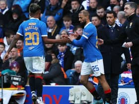 Kemar Roofe replaces Alfredo Morelos shortly before scoring the winner.  (Photo by Craig Williamson / SNS Group)