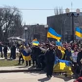 Screengrab from video of protests in the city of Kherson, Ukraine, against the Russian military invasion of Ukraine. Issue date: Sunday March 13, 2022.