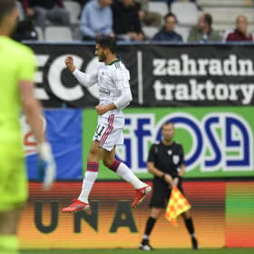 Celtic's Liel Abada celebrates after opening the scoring against Jablonec (Radek Petrasek/CTK via AP)