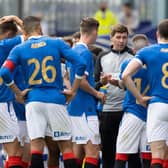 Steven Gerrard speaks to his players during a drinks break during a pre-season friendly between Tranmere Rovers and Rangers. (Photo by Craig Williamson / SNS Group)