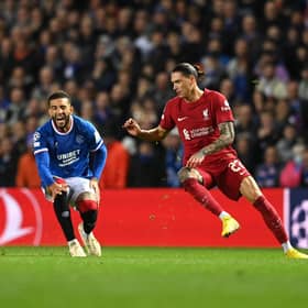 Rangers defender Connor Goldson was injured against Liverpool in the Champions League last week. (Photo by Stu Forster/Getty Images)