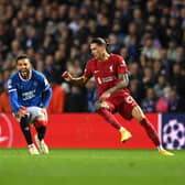 Rangers defender Connor Goldson was injured against Liverpool in the Champions League last week. (Photo by Stu Forster/Getty Images)