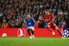 Rangers defender Connor Goldson was injured against Liverpool in the Champions League last week. (Photo by Stu Forster/Getty Images)