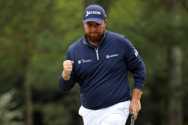 Shane Lowry of Ireland reacts after making par on the 14th green during the second round of The Masters at Augusta National Golf Club. Picture: Andrew Redington/Getty Images.