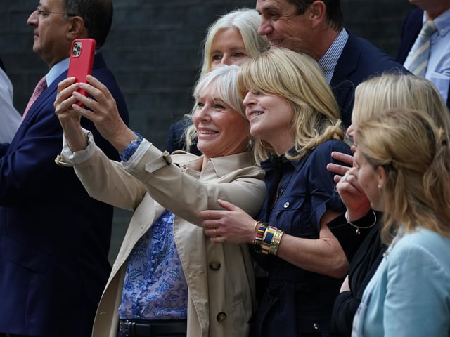 Nadine Dorries and Rachel Johnson outside 10 Downing Street, London, before outgoing Prime Minister Boris Johnson departs for Balmoral for an audience with Queen Elizabeth II to formally resign as Prime Minister. Boris Johnson told his Tory colleagues “it’s time for politics to be over, folks”.