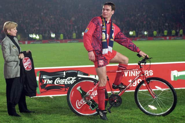 Stephen Glass was man of the match for Aberdeen back in 1995 when they won the League Cup - earning a bike from sponsors Coca Cola for his exploits.