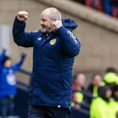 Steve Clarke celebrates during Scotland's 3-0 win over Cyprus.