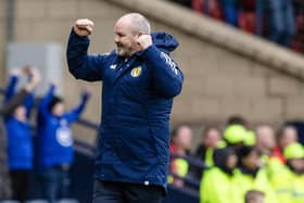 Steve Clarke celebrates during Scotland's 3-0 win over Cyprus.