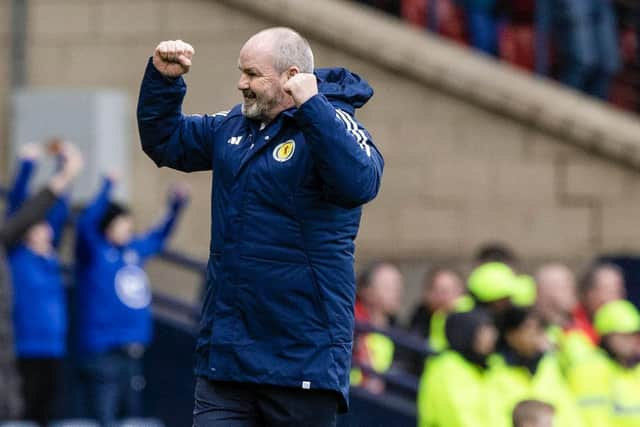 Steve Clarke celebrates during Scotland's 3-0 win over Cyprus.