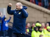 Steve Clarke celebrates during Scotland's 3-0 win over Cyprus.