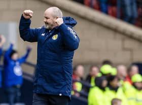 Steve Clarke celebrates during Scotland's 3-0 win over Cyprus.