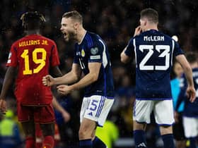 Ryan Porteous celebrates following Scotland's famous 2-0 win over Spain. (Photo by Craig Williamson / SNS Group)