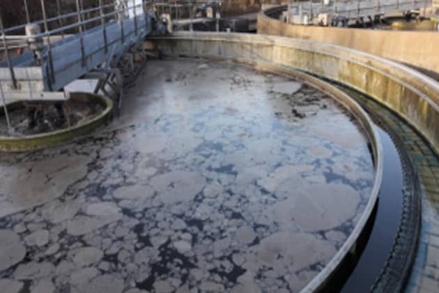 The  impact of unexplained variations in the incoming waste water at Kemnay’s Waste Water Treatment Works. With a healthy treatment process, the final settlement tank shown would be expected to have clear water at its surface.