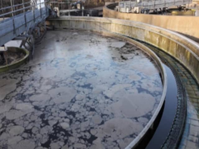 The  impact of unexplained variations in the incoming waste water at Kemnay’s Waste Water Treatment Works. With a healthy treatment process, the final settlement tank shown would be expected to have clear water at its surface.