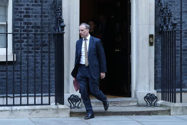 Foreign Secretary Dominic Raab leaves Downing Street