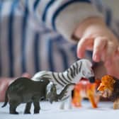 A preschool age child playing with plastic toy animals. Dominic Lipinski/PA Wire
