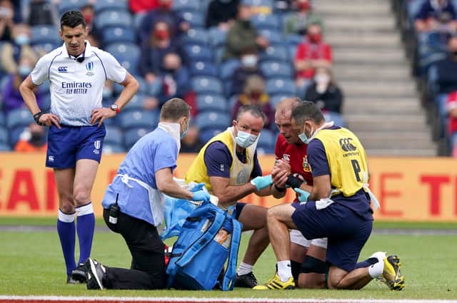Alun Wyn Jones injured his shoulder in the British and Irish Lions' send-off game against Japan at Murrayfield on June 26, 2021. Picture: Andrew Milligan/PA Wire