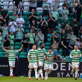 Liel Abada celebrates after scoring to make it 1-0 to Celtic.