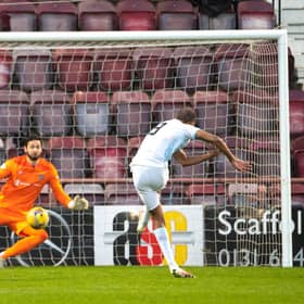 Manny Duku puts Raith Rovers 2-0 ahead at Tynecastle.