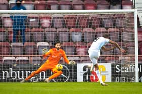 Manny Duku puts Raith Rovers 2-0 ahead at Tynecastle.