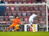 Manny Duku puts Raith Rovers 2-0 ahead at Tynecastle.