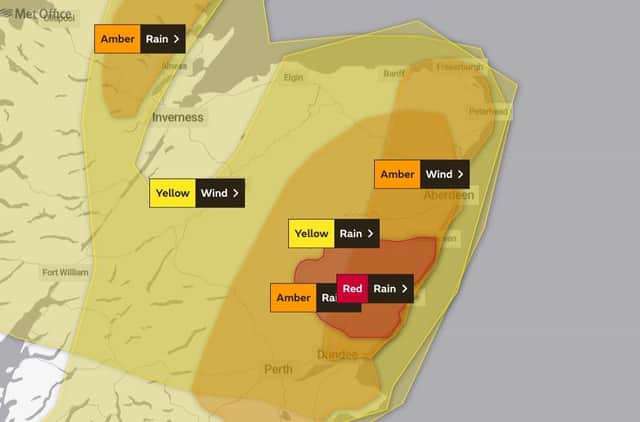 The Met Office has issued a Red Warning for rain in some parts of Aberdeenshire