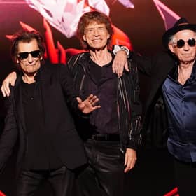 (left to right) Ronnie Wood, Mick Jagger and Keith Richards at the Rolling Stones Hackney Diamonds launch event at the Hackney Empire in London. Photo: Ian West/PA Wire
