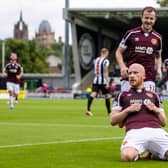 Liam Boyce celebrates Hearts' second goal in Paisley.