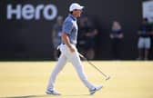 Rory McIlroy celebrates after holing the winning putt in the Hero Dubai Desert Classic at Emirates Golf Club. Picture: Ross Kinnaird/Getty Images.
