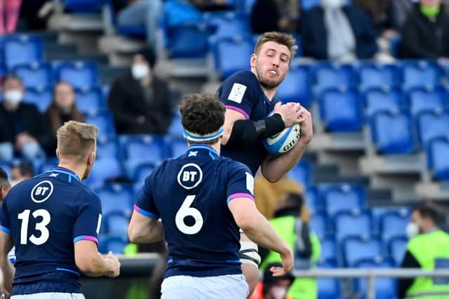 Matt Fagerson made his return from injury in Scotland's 33-22 win over Italy in Rome. (Photo by ALBERTO PIZZOLI/AFP via Getty Images)
