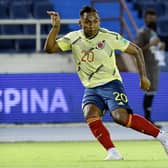 Alfredo Morelos in action for Colombia against Venezuela as part of South American qualifiers for Qatar 2022 in Barranquilla on October 9. (Photo by Gabriel Aponte/Getty Images)